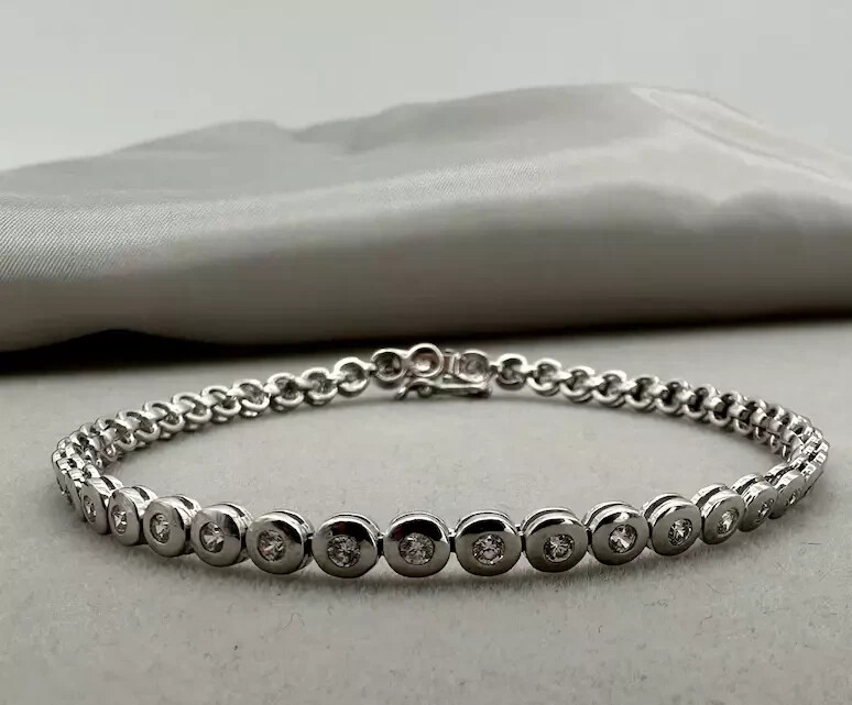 Antique Vintage Art Deco Tennis Bracelet 925 Sterling Silver Lab Created Diamond