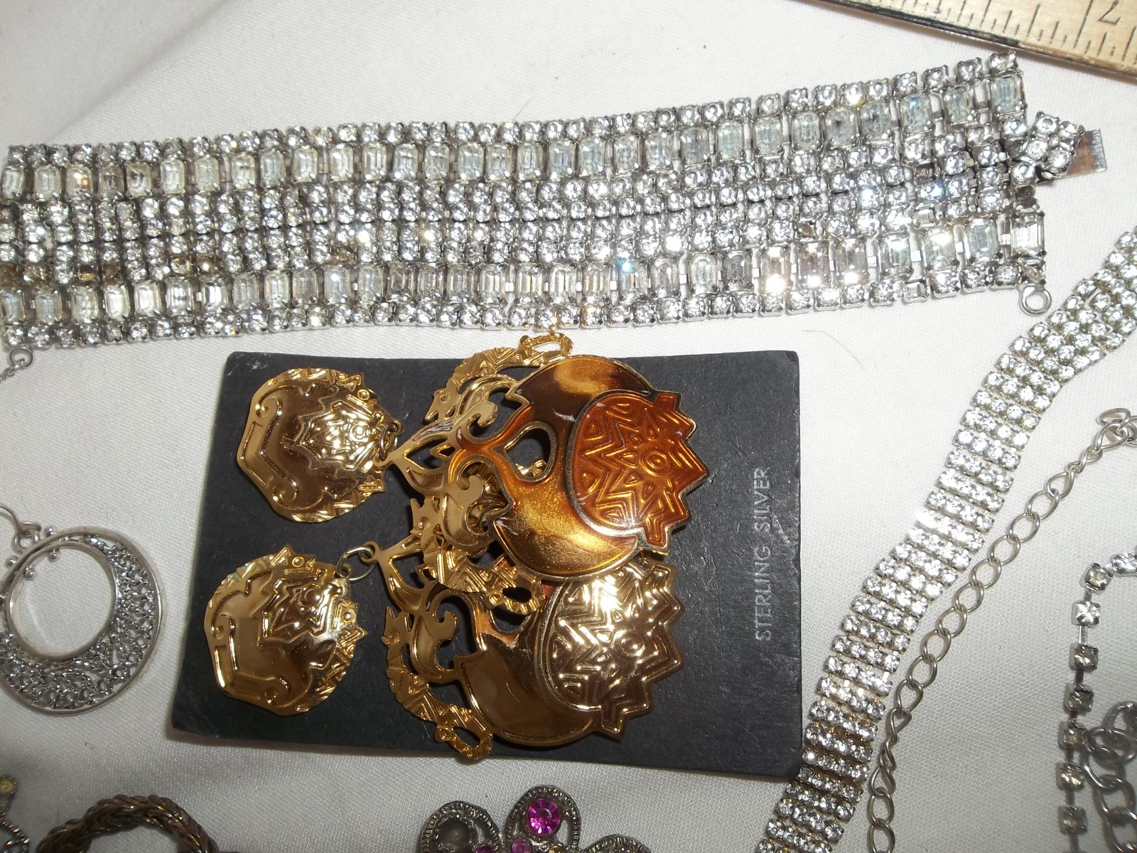Vintage 1 lb Rhinestone Earrings Necklaces Brooch/pins Jewelry LOT Repair craft
