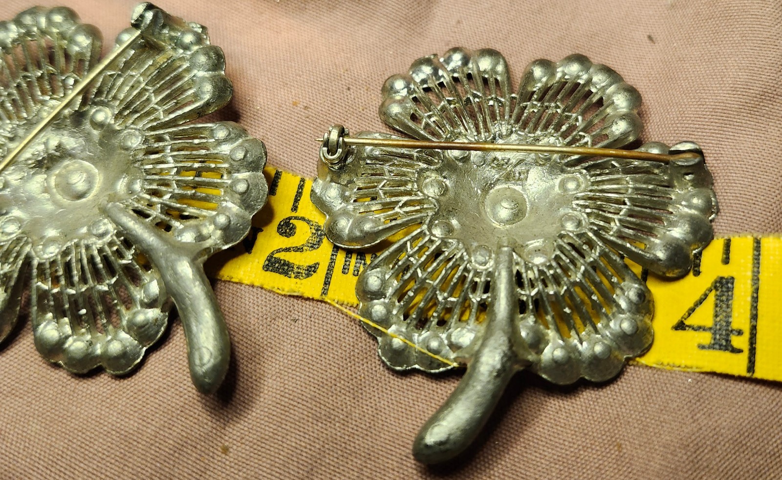 Pair Little Nemo Pansy blue rhinestones Pot Metal brooches Signed LN/25