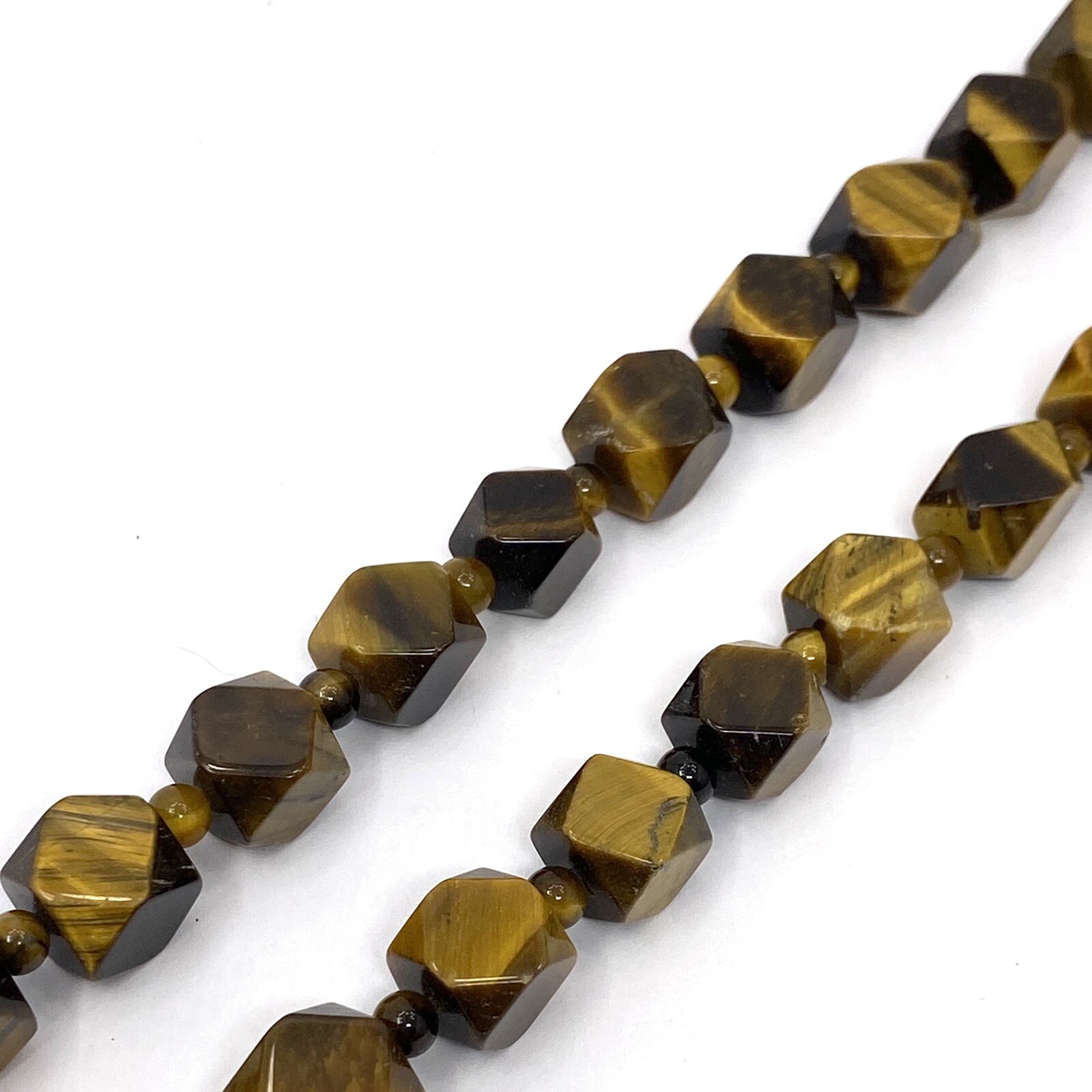 Vintage NATURAL Golden Brown TIGER EYE Necklace Geometric Cut Cube Beaded
