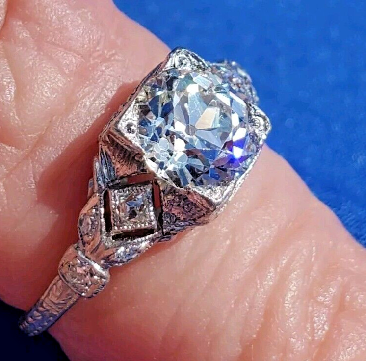 Original EARTH MINED DIAMOND Deco Engagement Ring 1.5 Antique Platinum Solitaire
