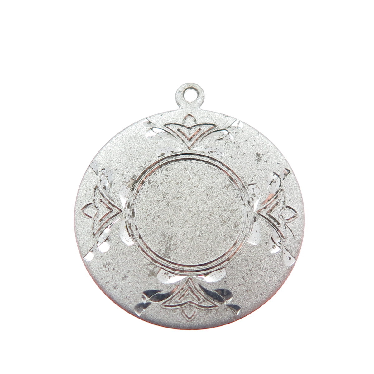 925 Sterling Silver Antique Art Deco Engraved Floral Round Pendant