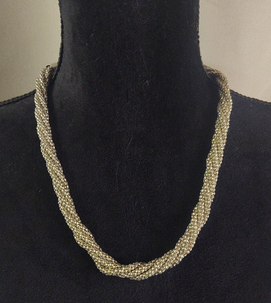 Vintage Silver Tone Twisted Rope Chain Choker Necklace Women’s Costume Jewelry