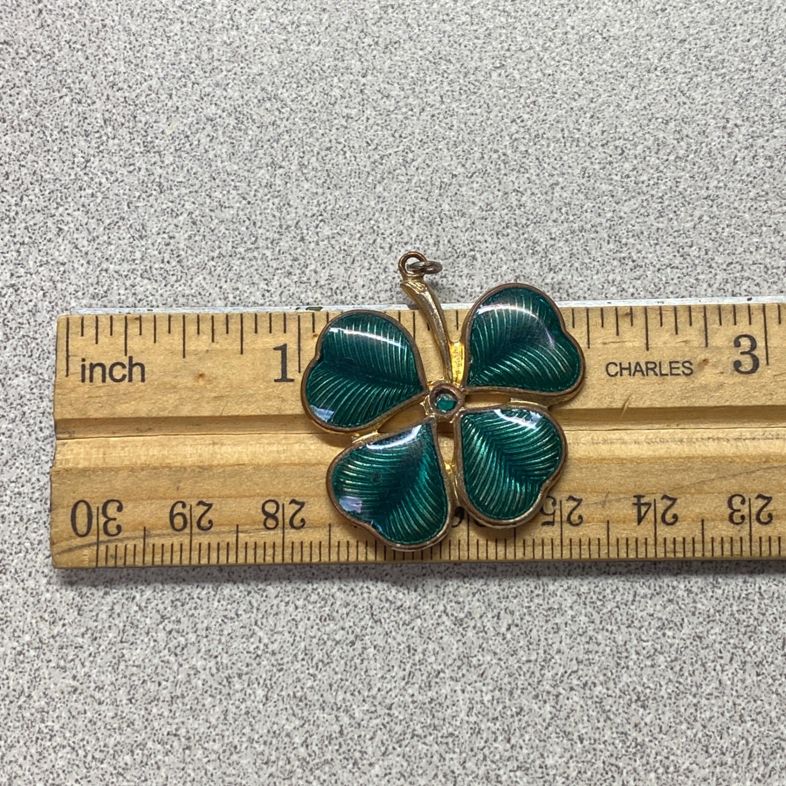 Vintage Gold Tone Green Enamel Four Leaf Clover Charm Pendant Lucky Symbol
