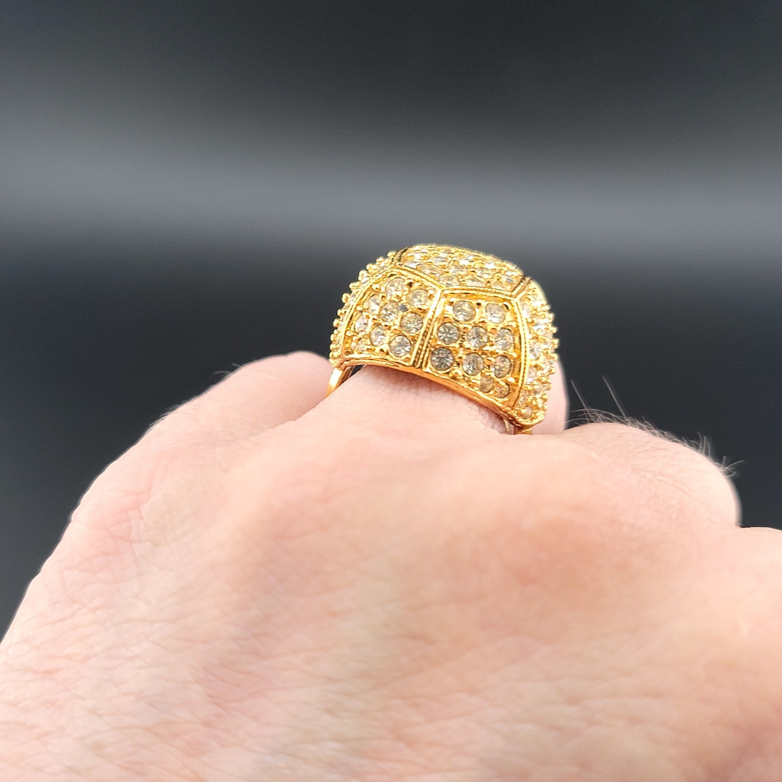 Vtg Sz 6 to 7.5 Ring Dome Honeycomb Cubic Zirconia Fashion Jewelry Size Bar