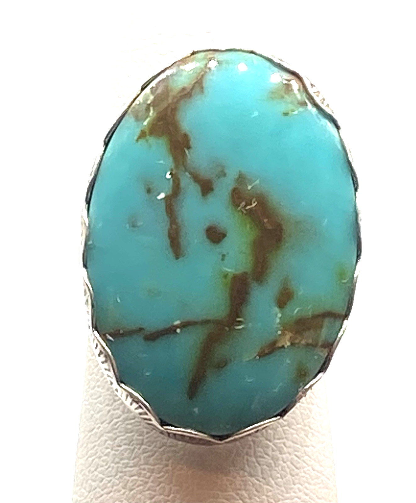 Vintage Sterling Silver Simulated Oval Turquoise Ring Size 6