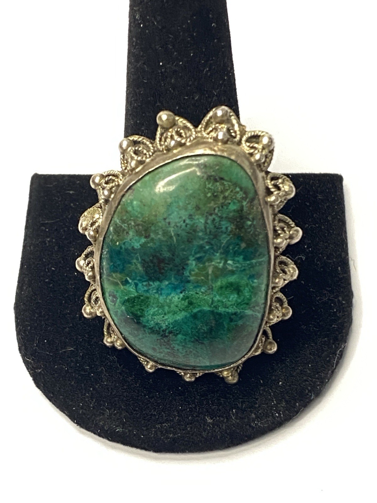Vintage Israel 835 Eilat Green Oval Stone Pendant Brooch/Pin 1.5″ x 1.25″