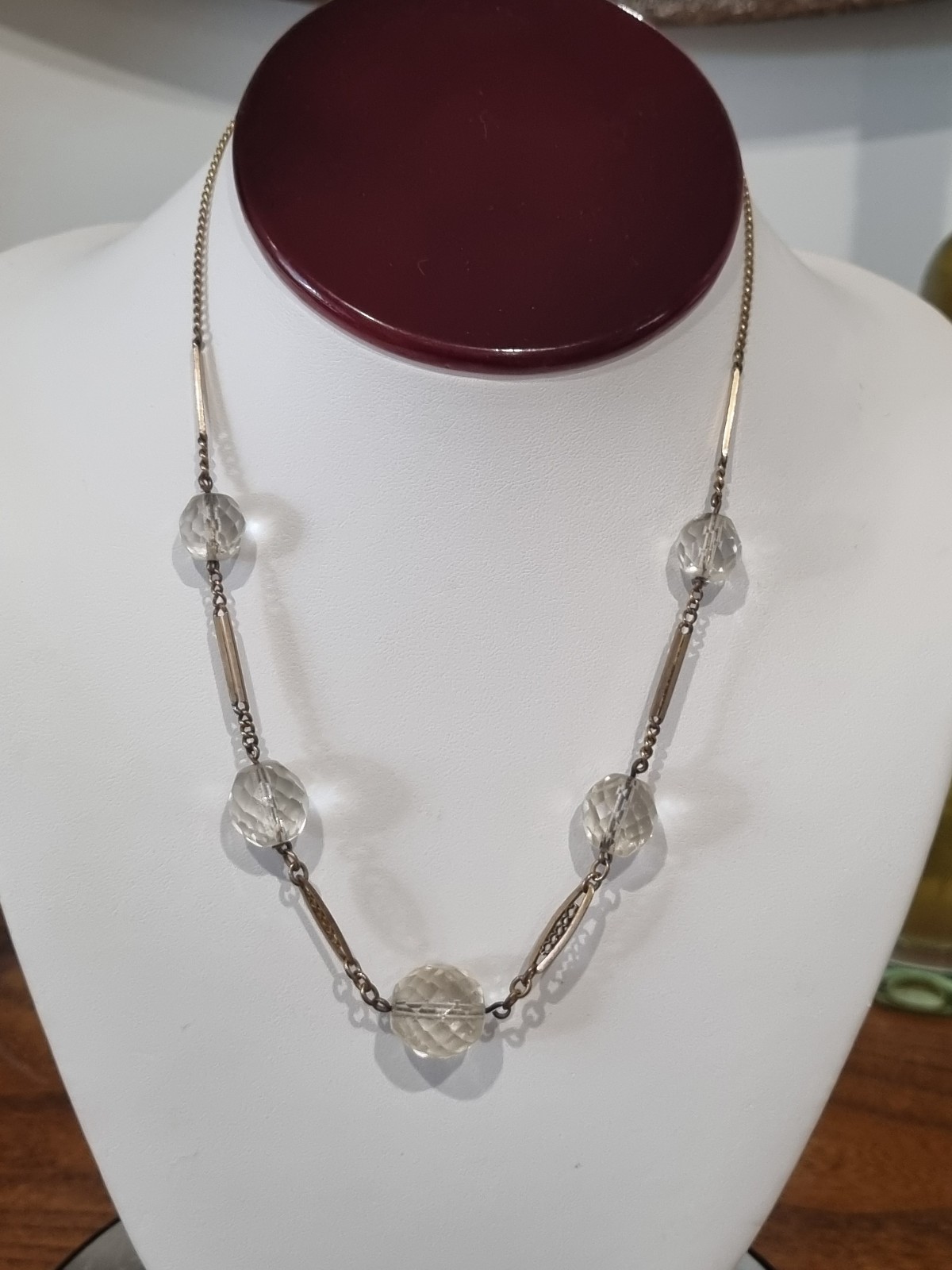 Antique 12k Rose Gold Filled 1930s Deco crystal ball faceted necklace See Video