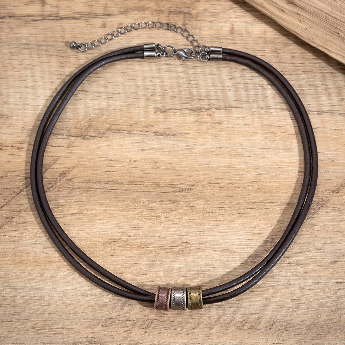 Vintage PU Leather Choker Necklace for Men with Metal Beads Trendy 2025 Jewelry
