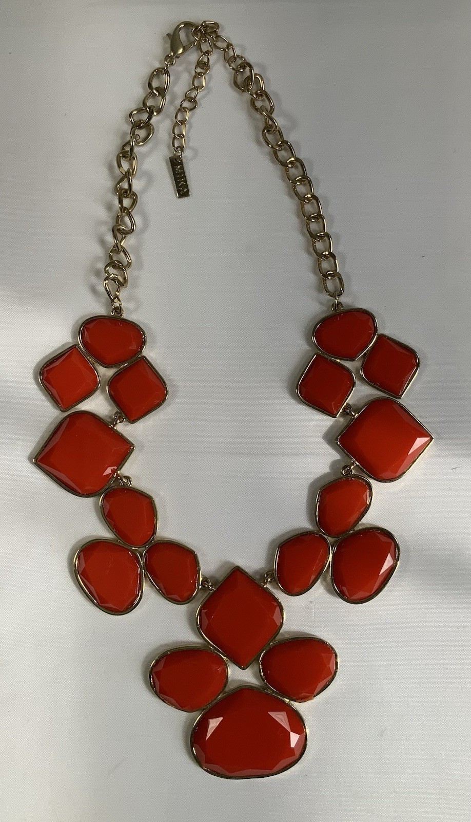 Vintage Mika Red Gold Tone Bib Statement Necklace & Earrings Set