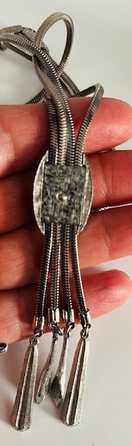 VTG Mid-Century Modern Slider Pendant Necklace, Multi-Strand Silver Omega Chain