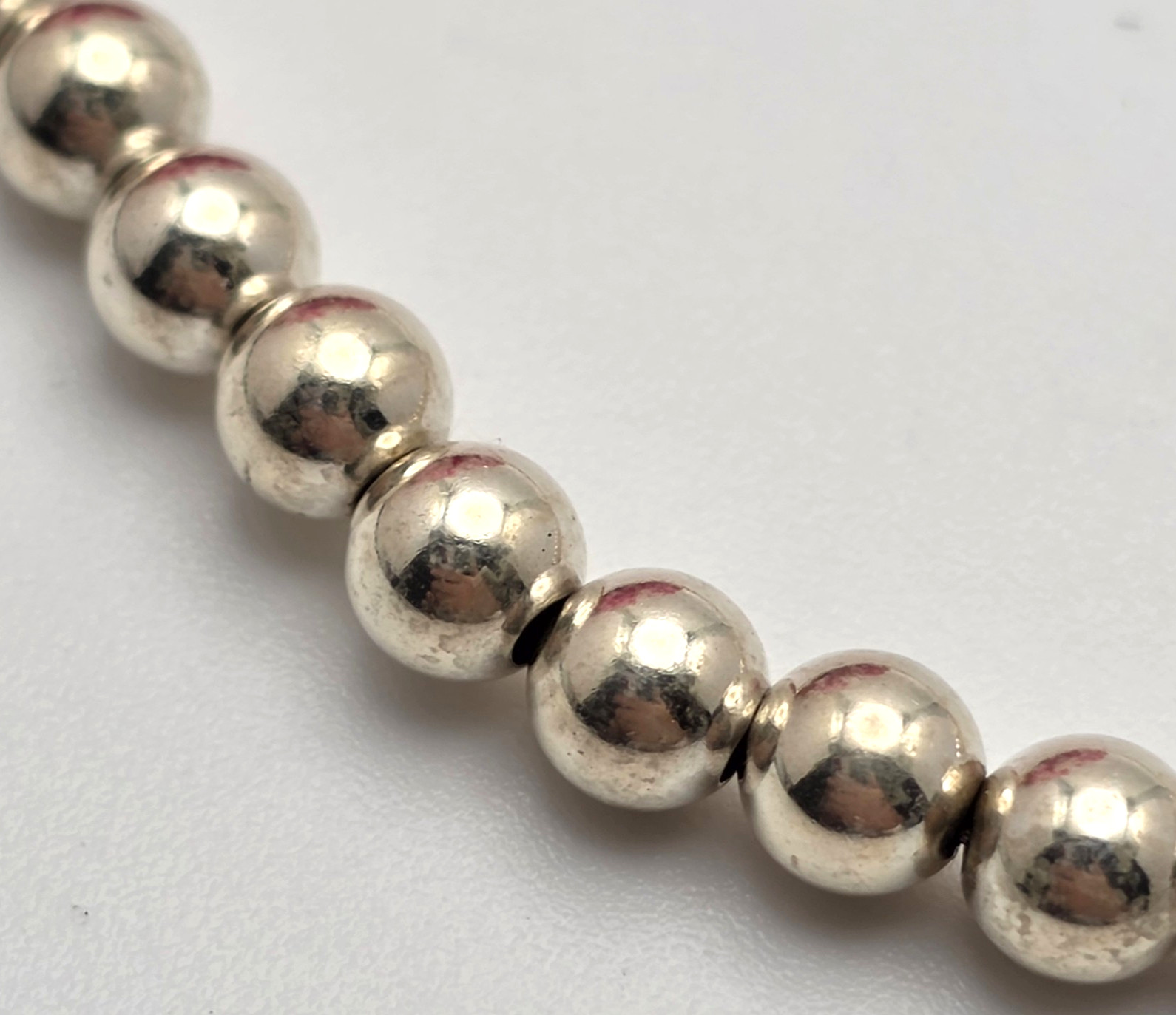 Vintage Sterling Silver Ball Bead Necklace 18 In 6mm Beaded Strand Classic