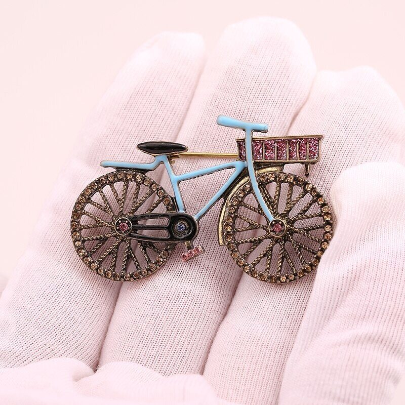 Vintage Enamel Bike Brooch Pin Badge for Women Clothing Accessories Jewelry Gift