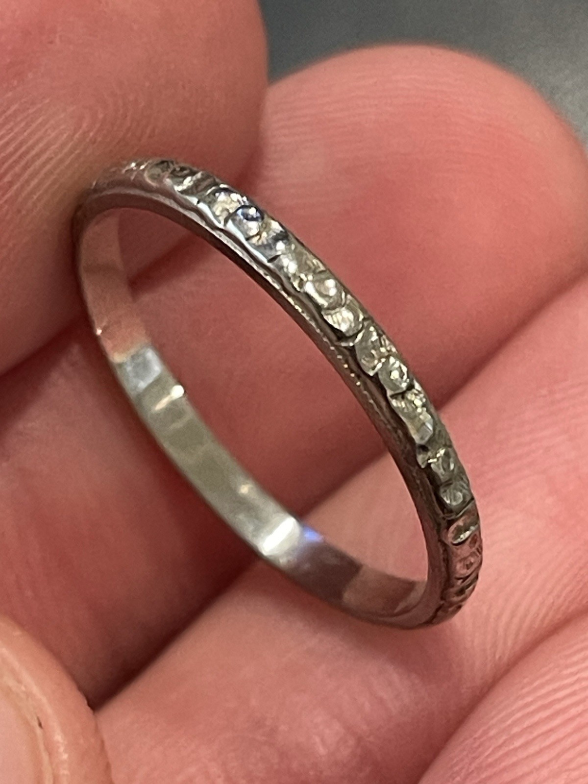 1920s Art Deco 18K Solid White Gold Fancy Engraved Wedding Band Fancy! 1.3GR!