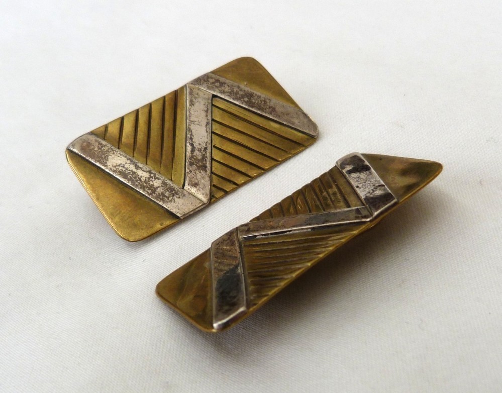 1 5/8″ VINTAGE PHYLLIS WOODS MIXED METAL STERLING SILVER BRASS ARTISAN EARRINGS