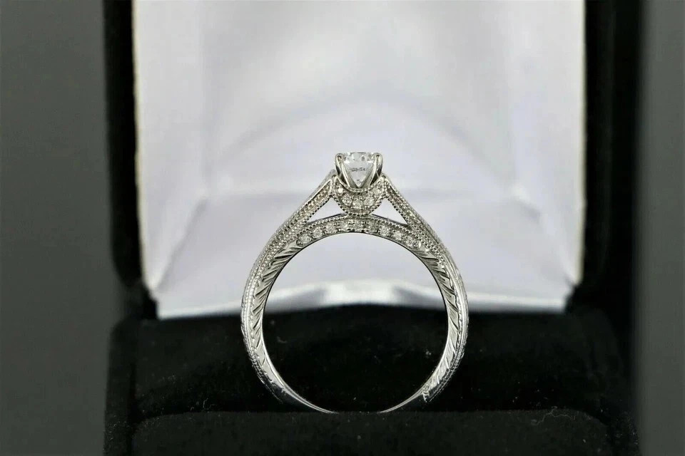 Antique Lab Created Diamond Vintage Style Art Deco Engagement Ring 14K Gold Over