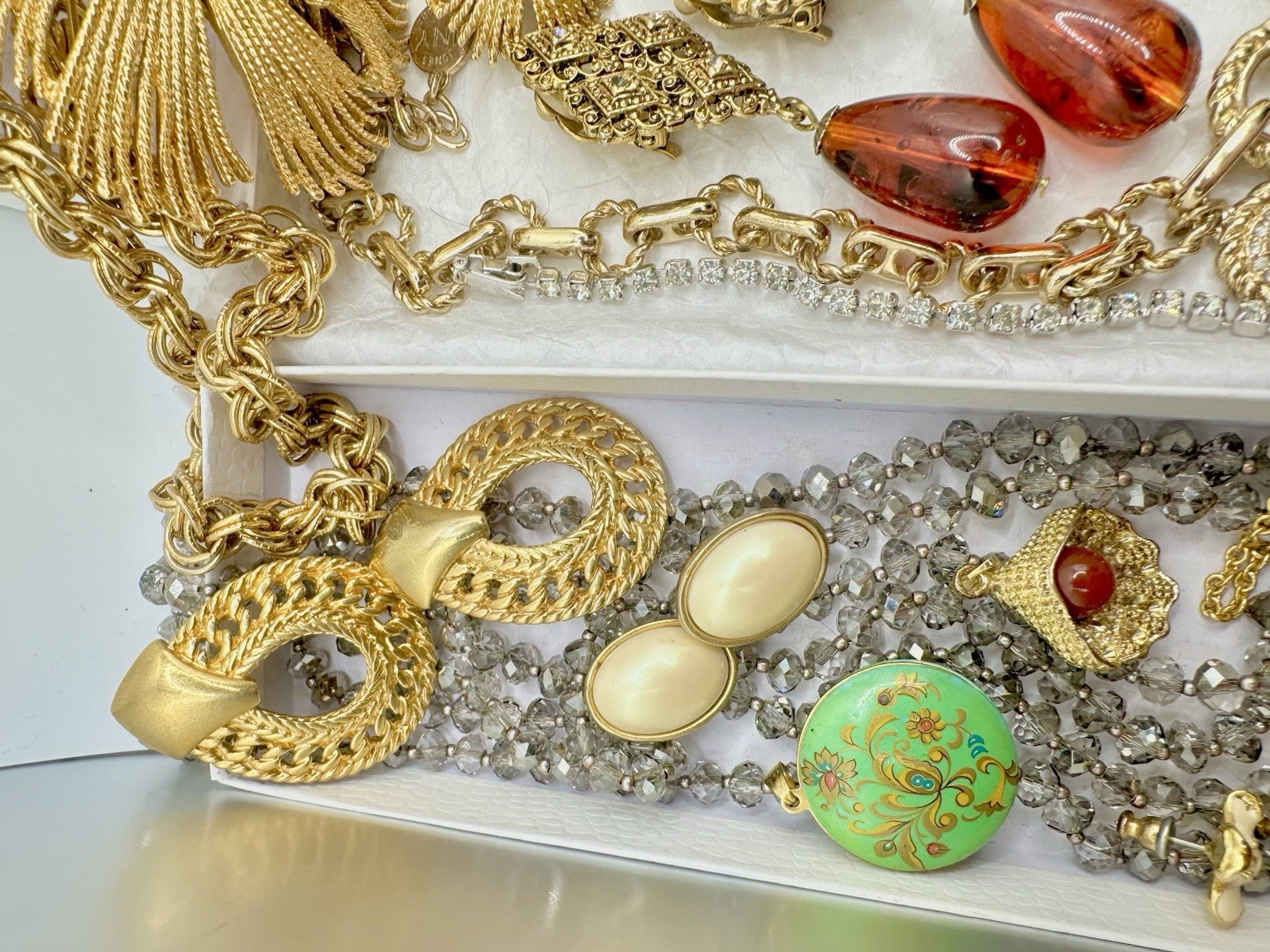 Antique VTG Estate Jewelry Gold Tone Monet Avon Crystal Romantic Sparkle Read