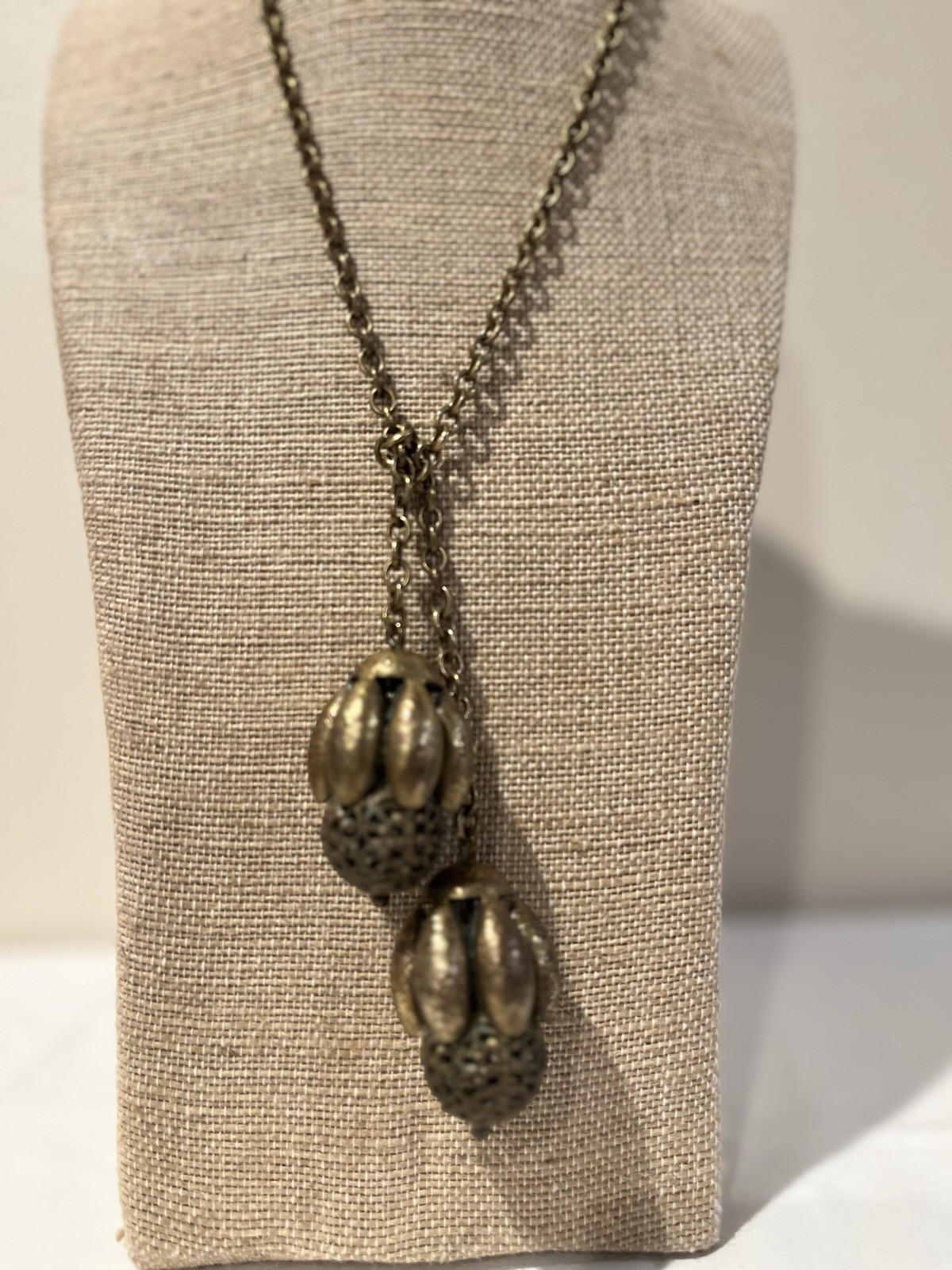Joseff Of Hollywood Rare Lariat Acorns Necklace Russian Gold Finish Book Piece