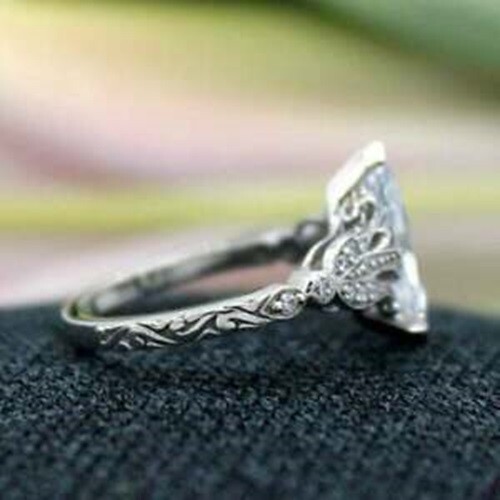 Art Deco 3.60Ct Marquise Cut White Diamond Vintage Style Wedding Ring 925 Silver