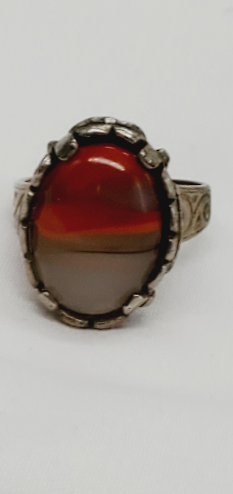 vintage Agate adjustable Silver tone ring size 5.5