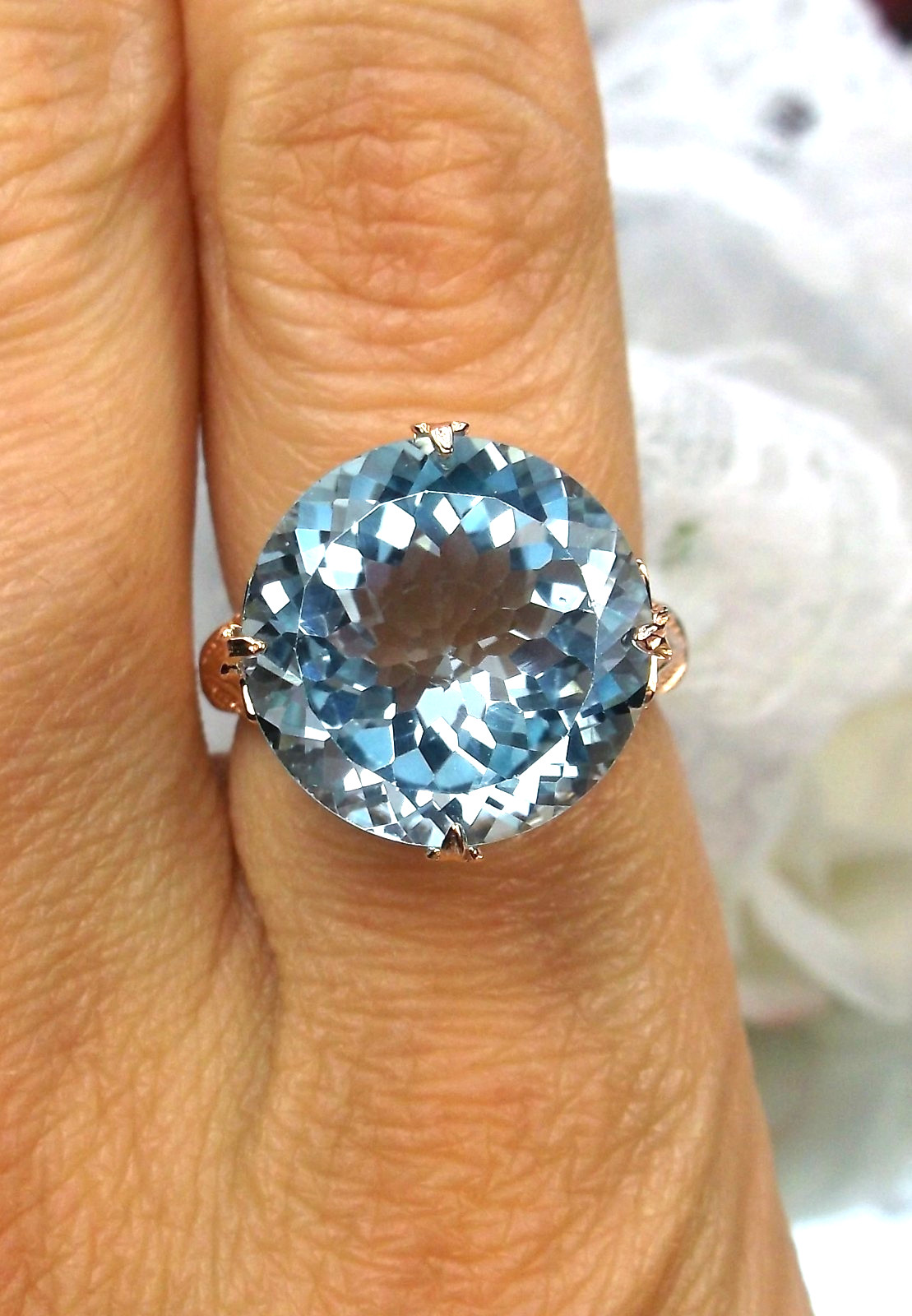 NATURAL 18ct Blue Topaz Sterling Rose Gold Filigree Ring (Custom-Made)* D52