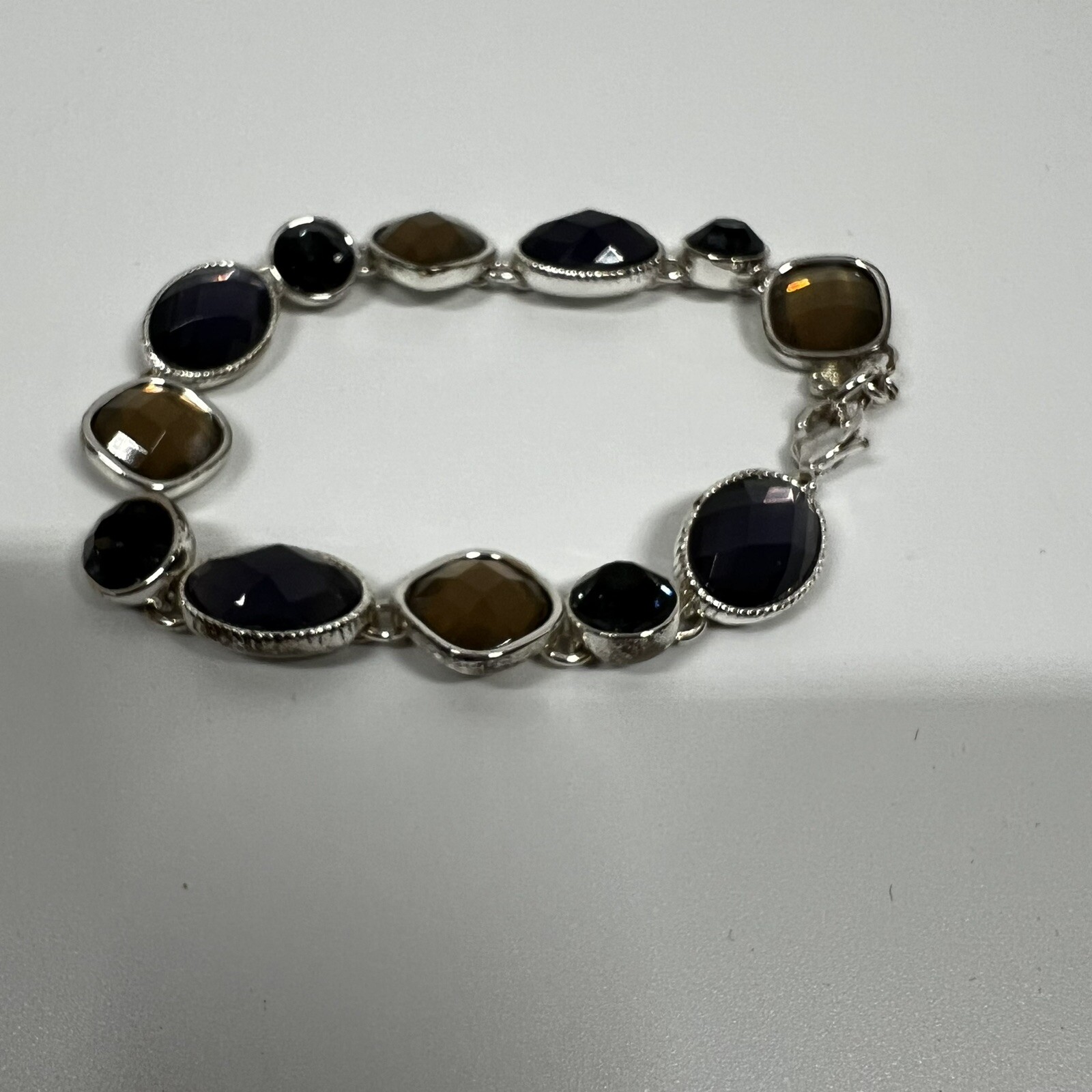 Vintage Scarab Bracelet Faceted Multi Colored Purple and Gold 7.5” Marked