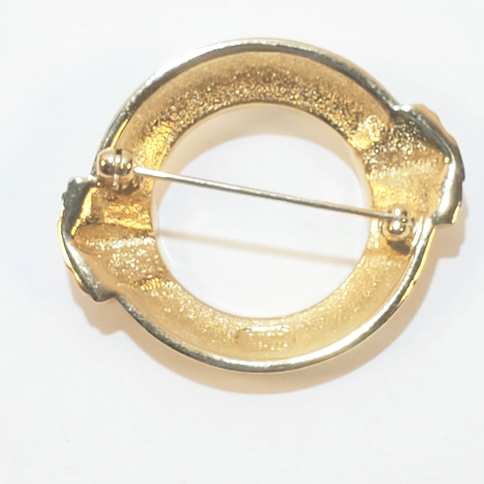 Vtg Signed Avon Gold Tone Metal Circle Rhinestones 100 yr Anniversary Brooch Pin