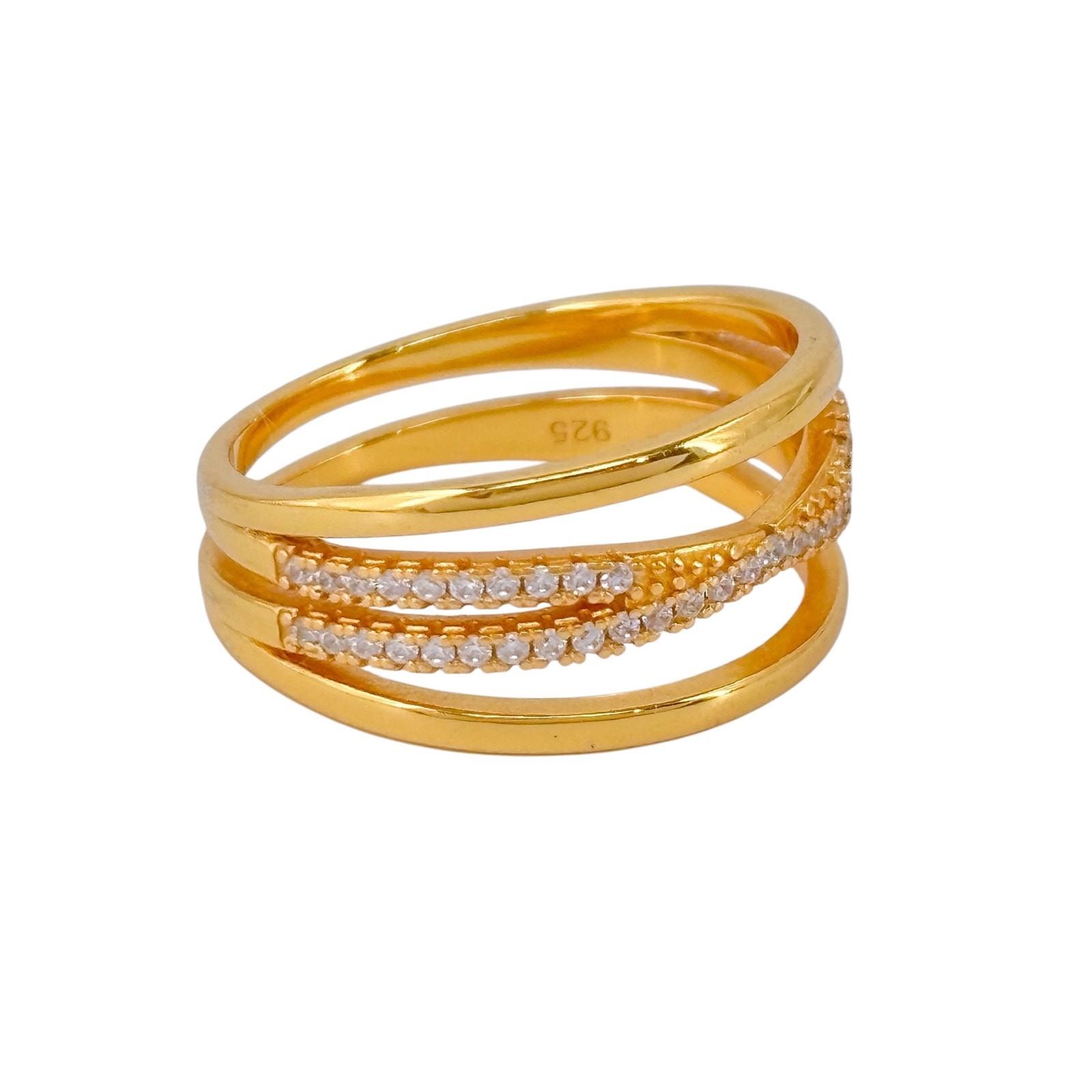 Vintage Gold-Tone | Sterling Silver 925 | Cubic Zirconia Criss Cross Ring Size 8