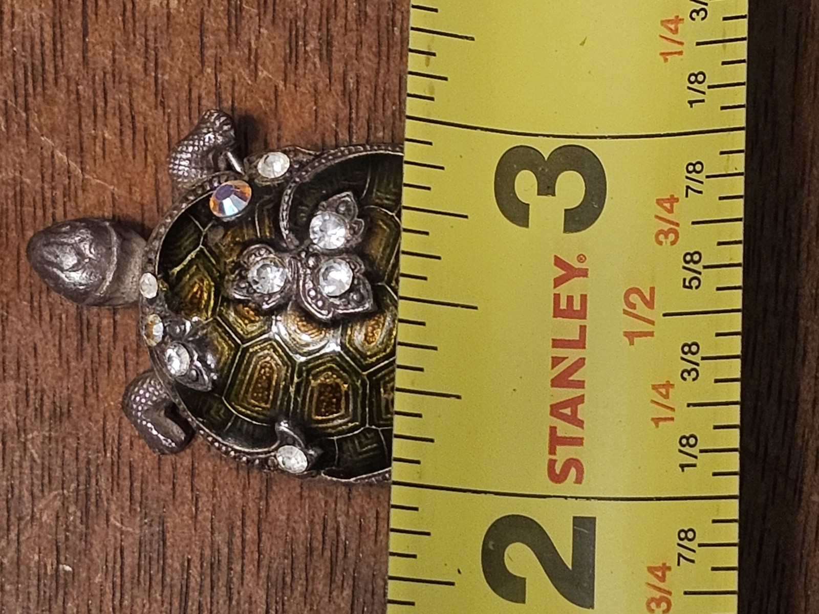CATHERINE POPESCO FRANCE GREEN TURTLE INLAY ENAMEL & Rhinestones PEWTER BROOCH