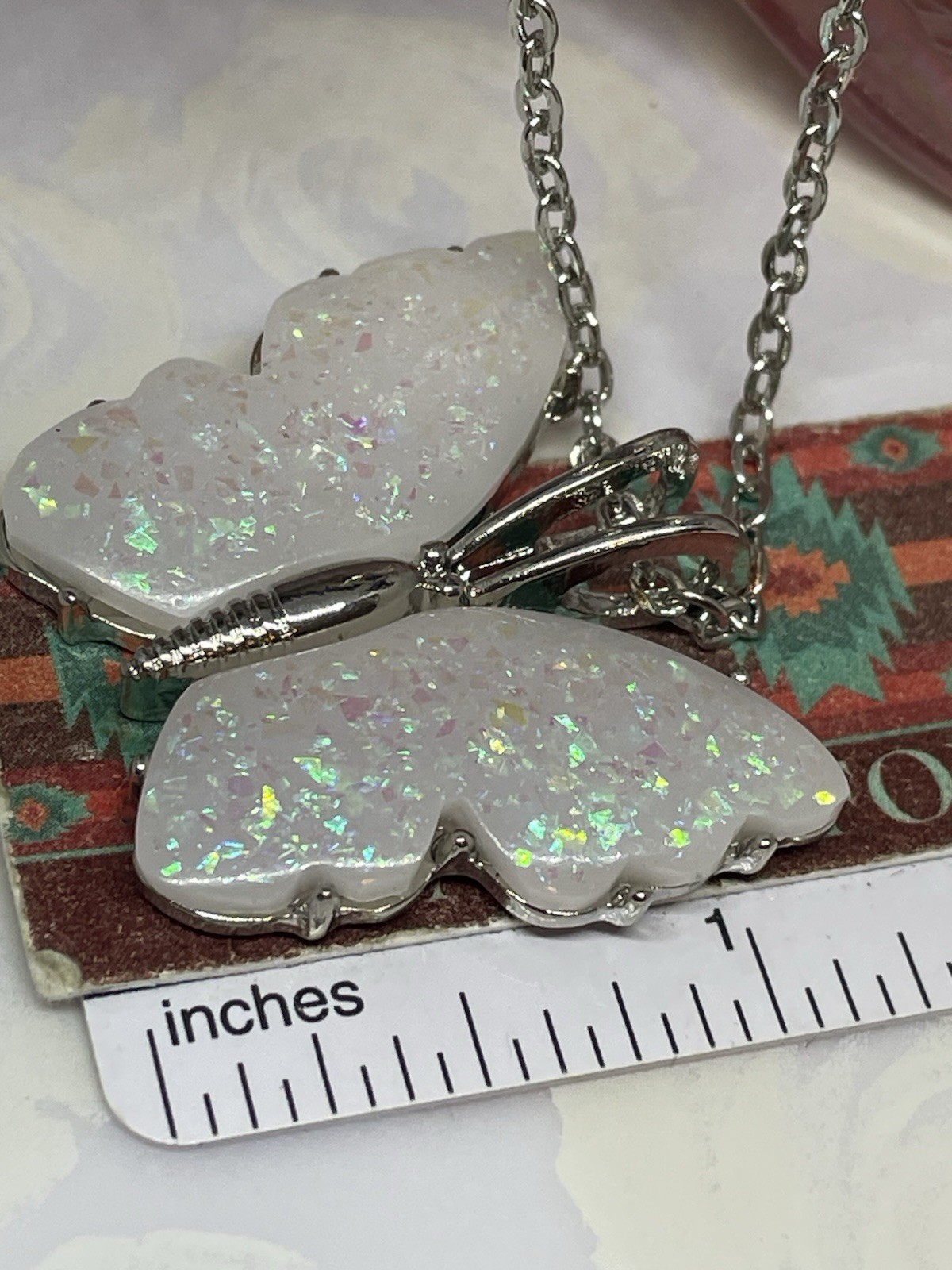 Silver Fire Opal Butterfly Anniversary Birthday Wedding White Gift Memorial Brid