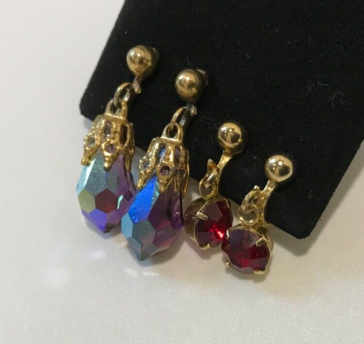 Vintage Gold Tone Rhinestone Clip Screw Back Earrings Lot of 4 Pair