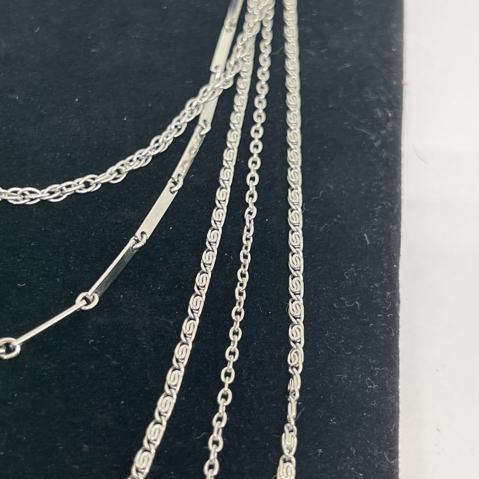 Vintage Silver Tone Layered Chain Statement Necklace 5 Strand