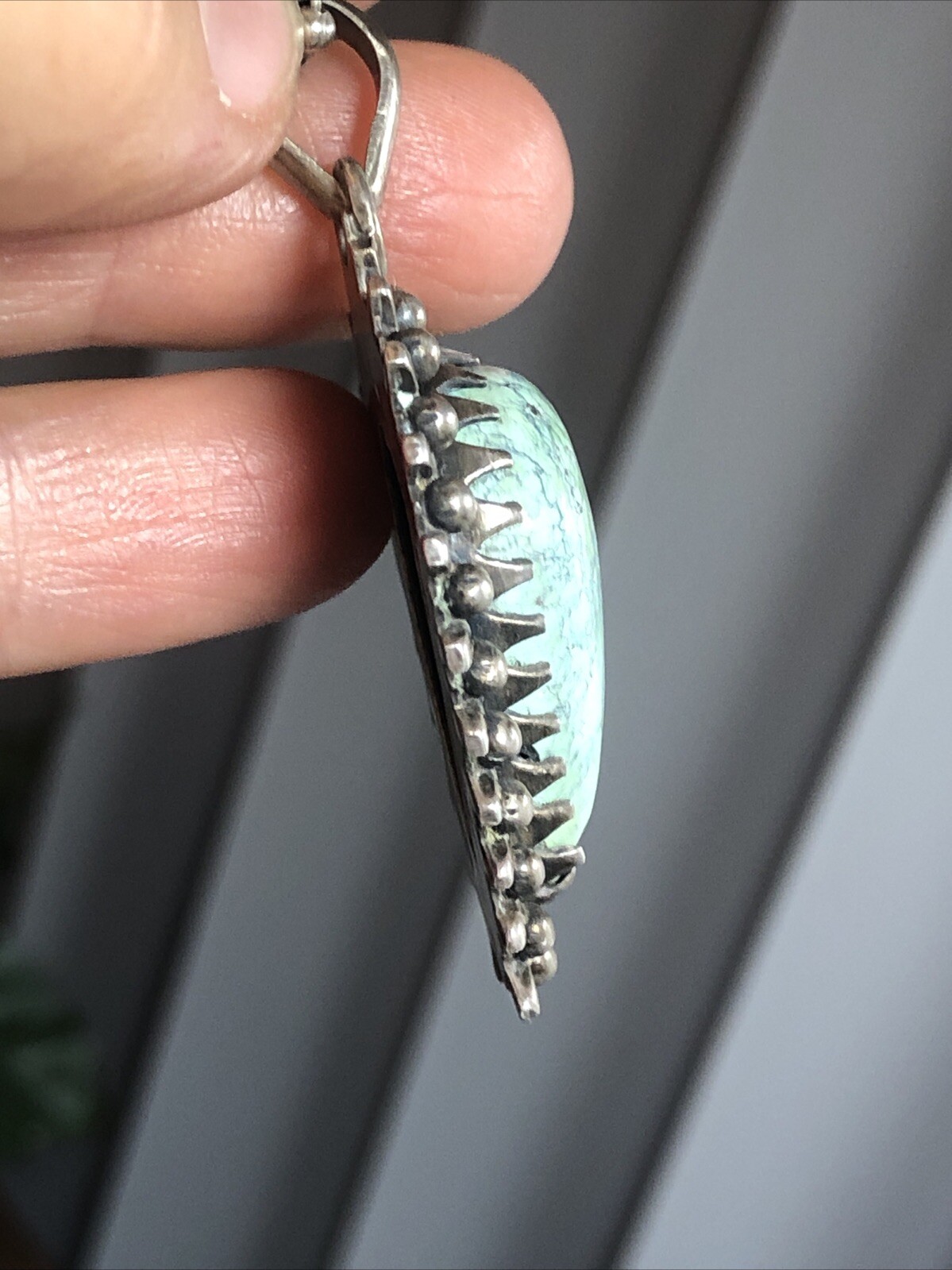 18. Sterling 925 Greenish Turquoise stone Ball link Chain Pendant Necklace 16″