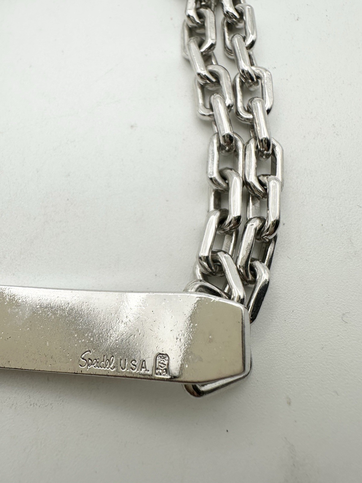 Vintage Engravable ID Bracelet SPEIDEL USA Silver Tone Link Bracelet 8”