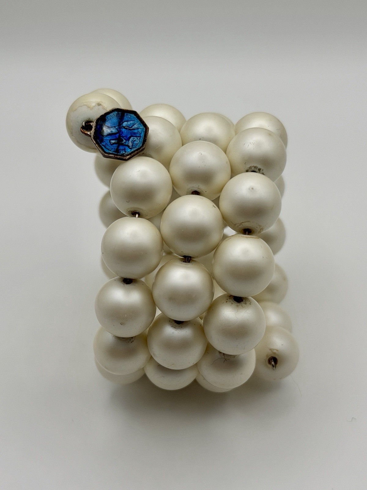Vintage St. Anne De Beaupre Blue Enamel Rosary Wrap Bracelet Pearl Beads