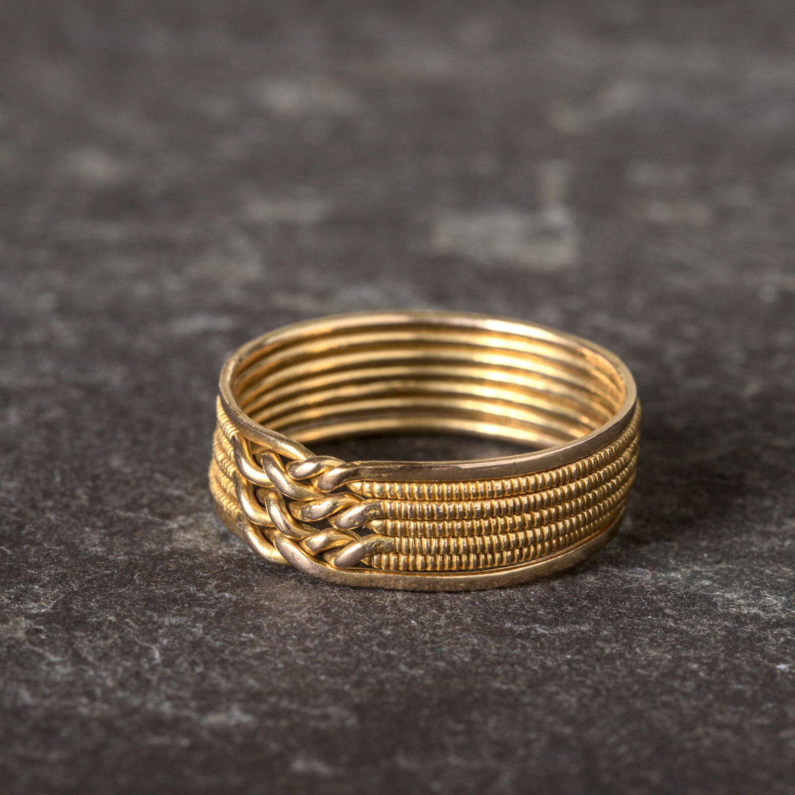 SUPERB UNIQUE VINTAGE 14K GOLD 7-BAND DAYS of the WEEK ORNATE PUZZLE RING sz14