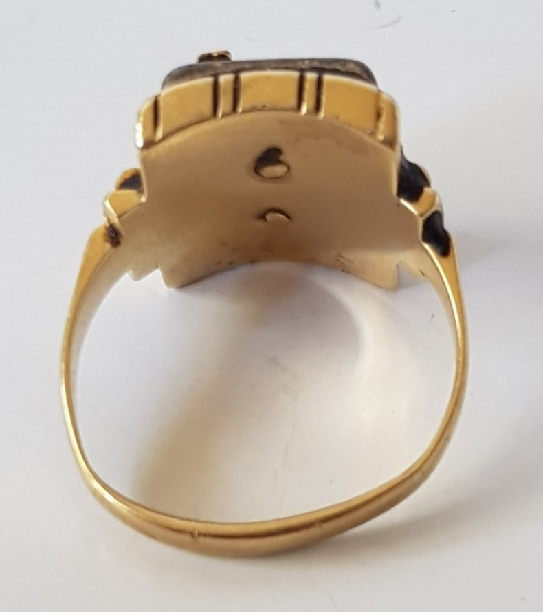 Antique Vintage Solid 14K Gold Hematite? Monogram Signet Ring For Repair 10.9gms