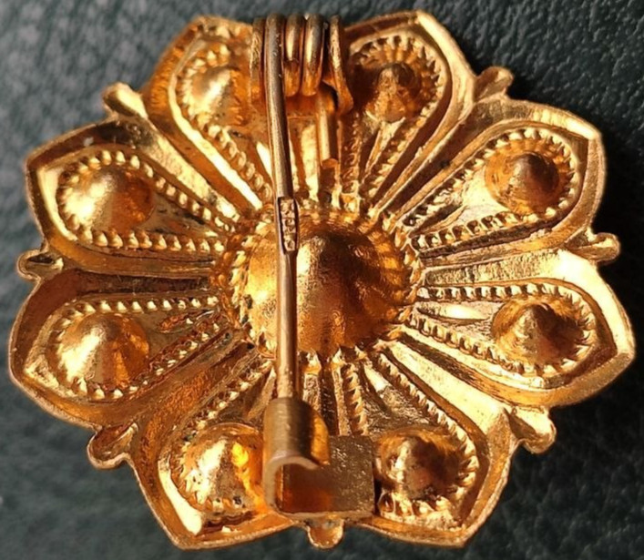 Vintage Brass Flower Brooch | Smoky Crystal & Pearl Pin | Excellent Condition