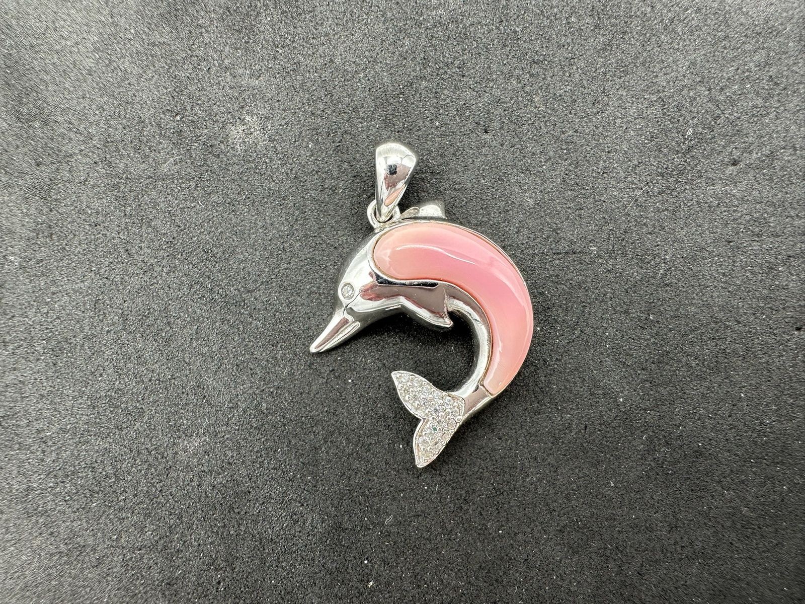 3.50g Vintage Sterling Silver 925 Pink Dolphin Pendant Curved Sparkle Tail M