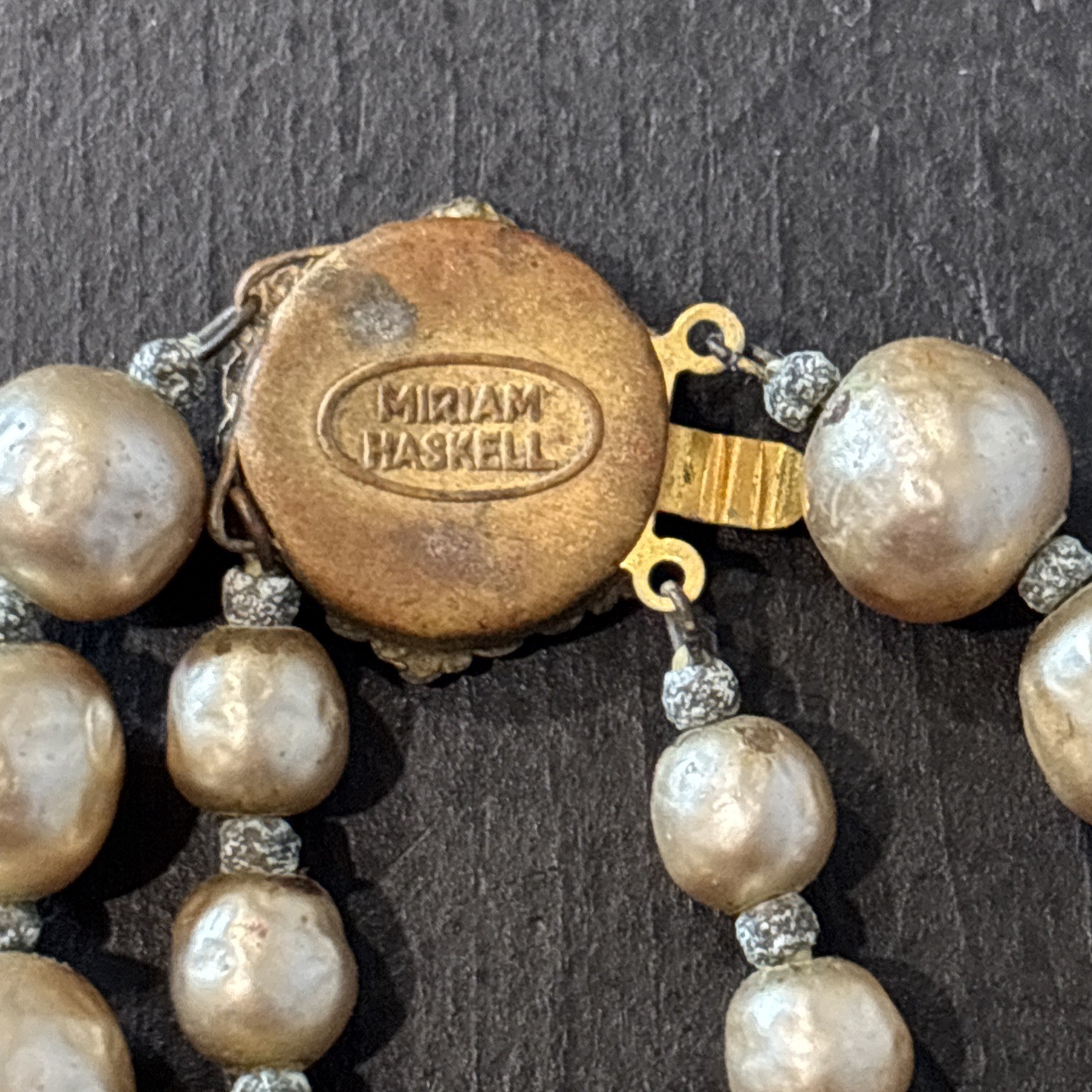 Double Strand Miriam Haskell Baroque Simulated Pearl Necklace Gold Tone Closure