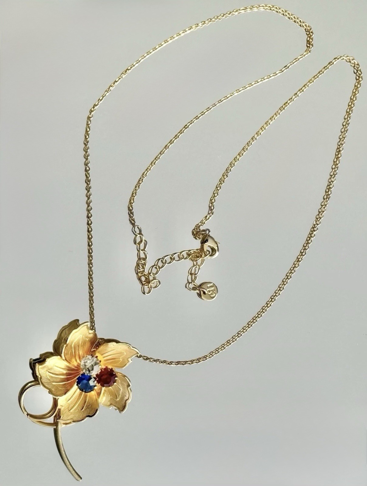 VTG Rockabilly Rhinestone Red White Blue MCM Brooch Pin Necklace Pendant Retro