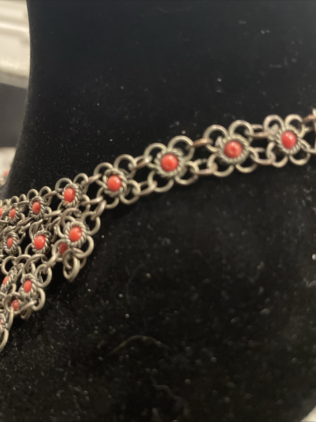 Vintage Chain Link Beaded Collar Necklace 16” With Clasp