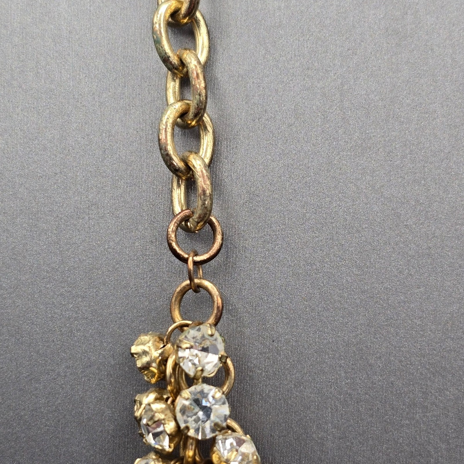 Gold-Tone Statement Necklace & Drop Earrings Set w/ Prong Set Clear Rhinestones