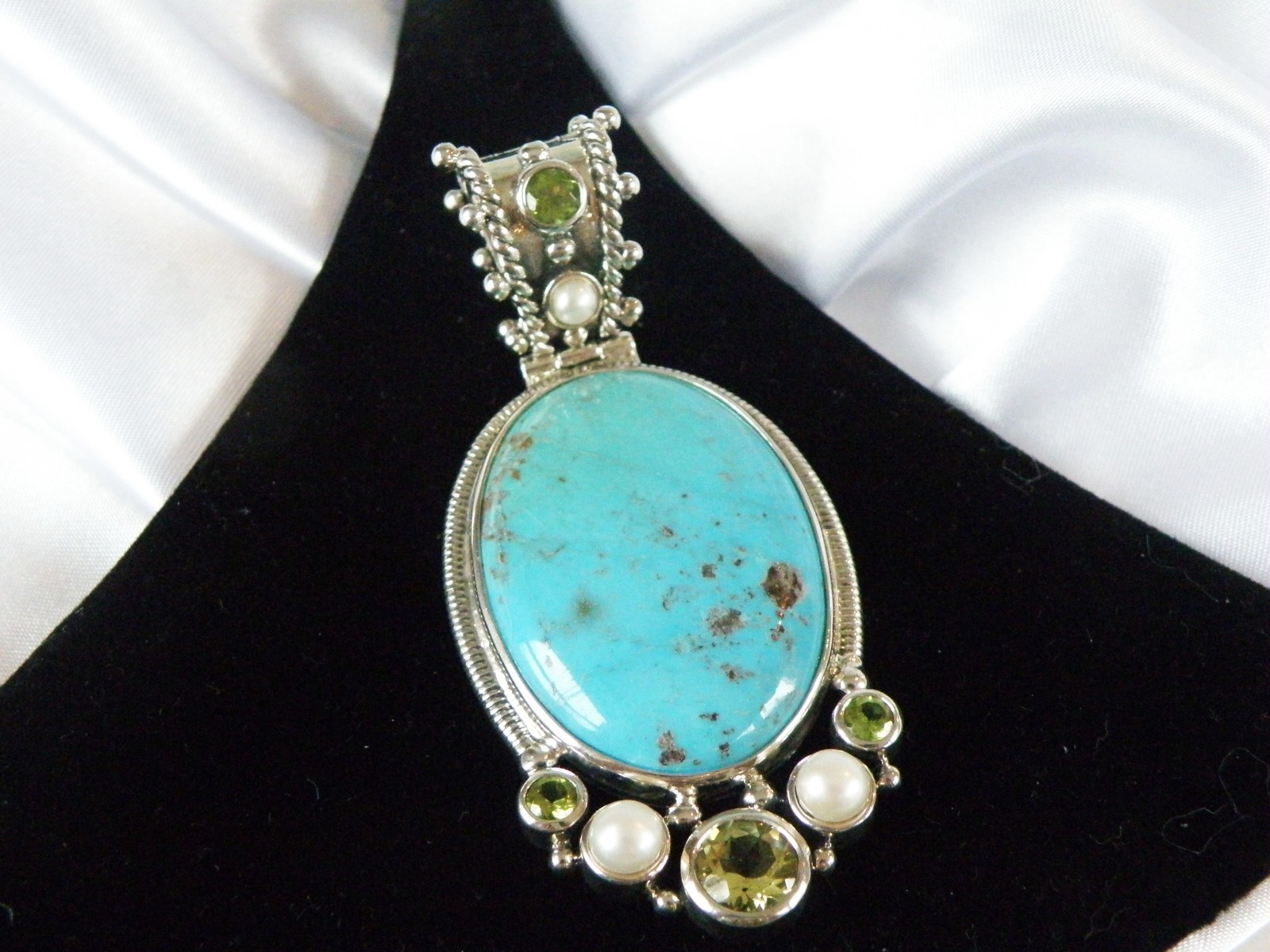 Huge Sterling Silver 925 Turquoise Statement Heavy Enhancer Pendant