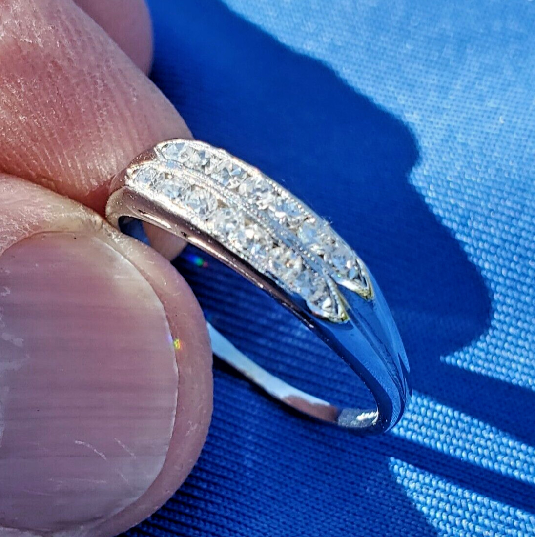 Original EARTH MINED DIAMOND Band Double Row Antique PLATINUM Anniversary Ring 7