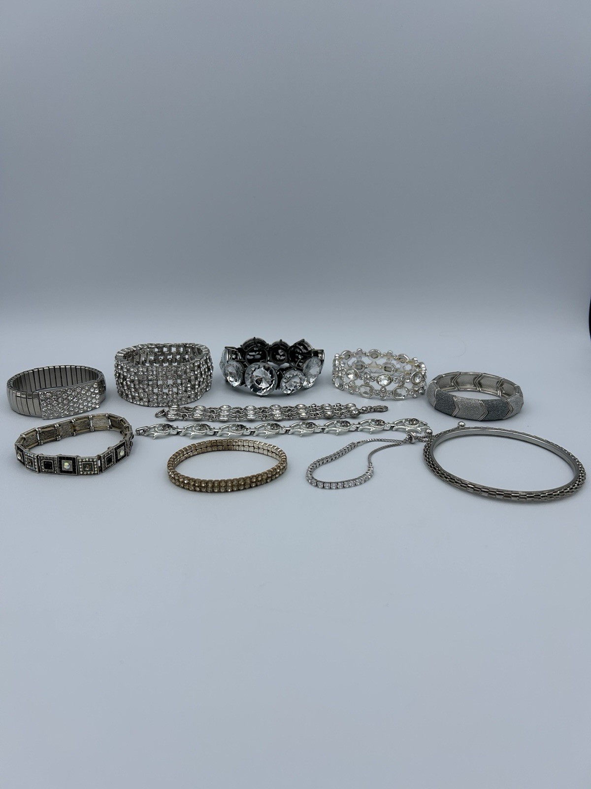 Vintage Rhinestone Crystal Sparkle Bracelets Lot Of 11 Various Styles