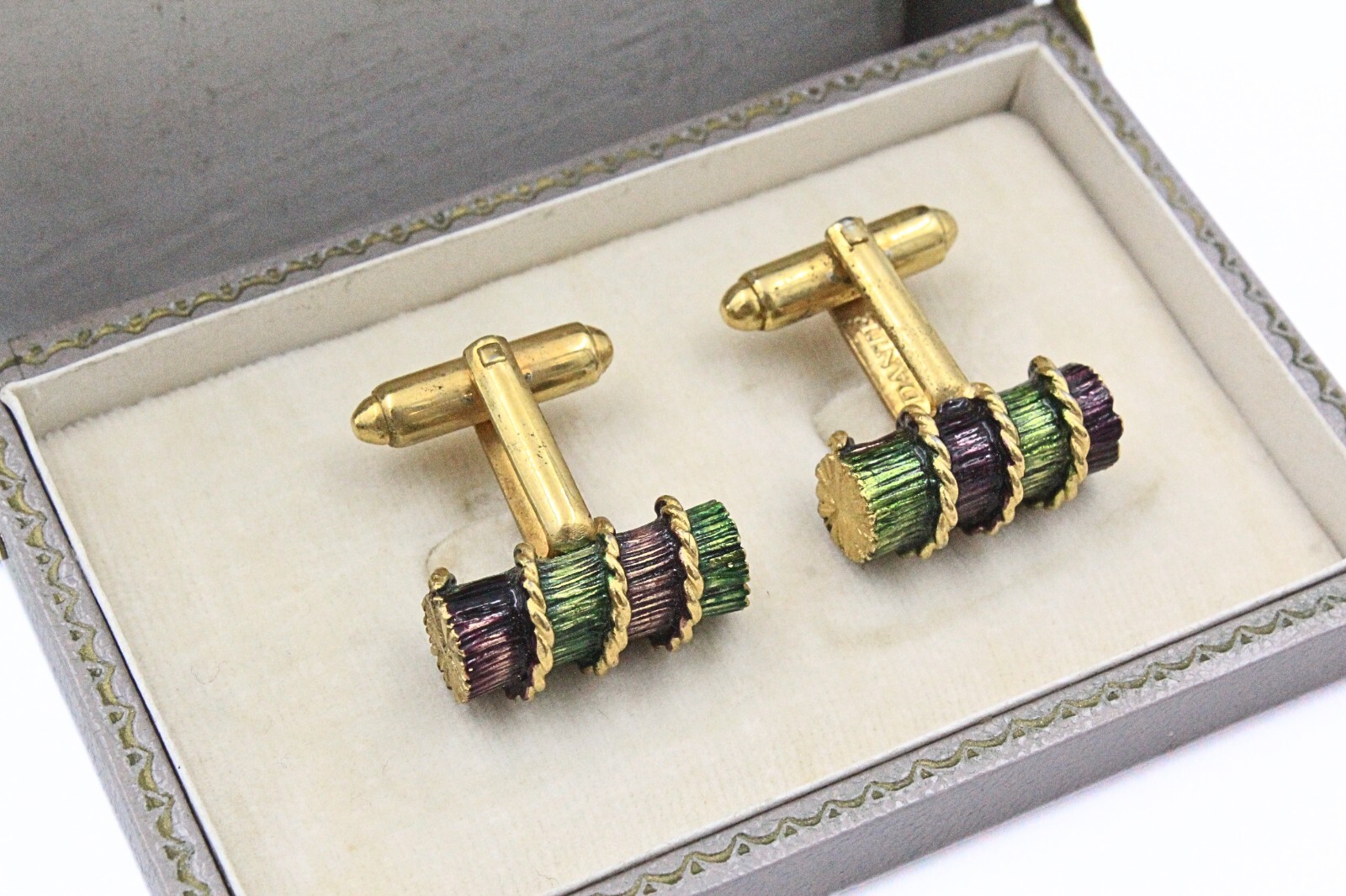 Dante Designer Signed Gold Plate Enamel Twisted Rope Lumber Cufflinks