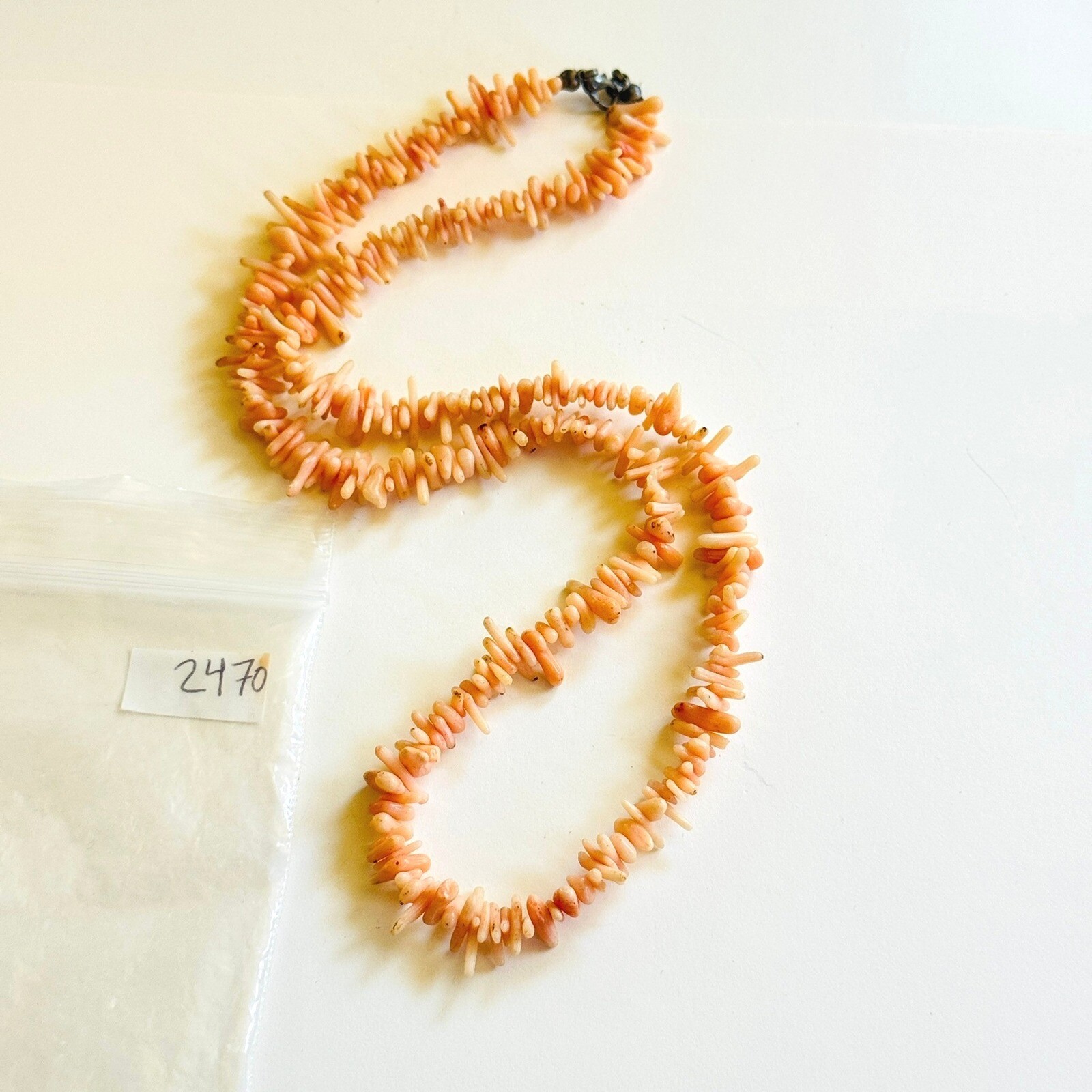VTG Mediterranean pink Coral Natural Necklace Branch Beads Genuine Sterling 22″L