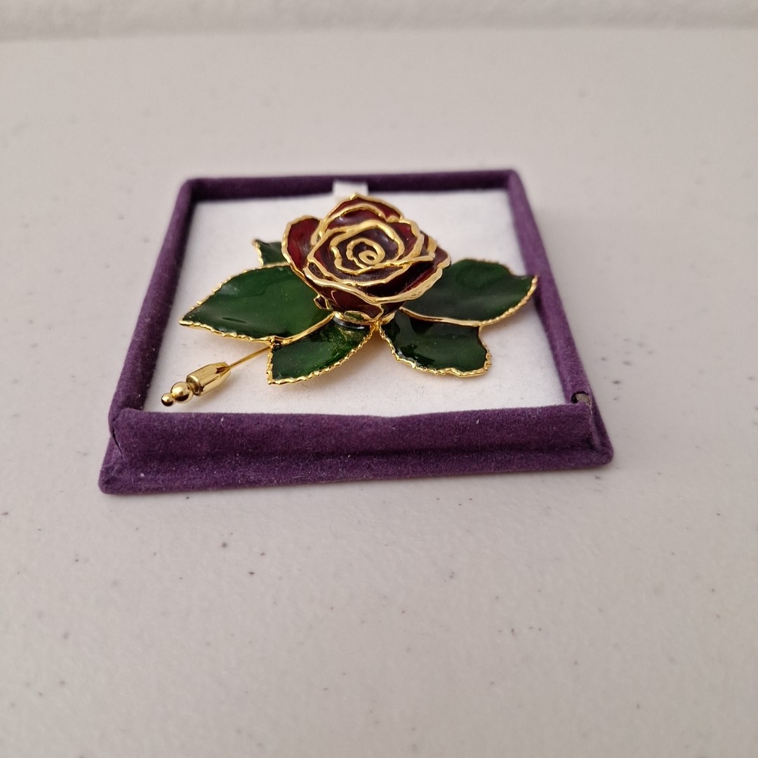 VINTAGE METAL ENAMEL ROSE FLOWER PIN BROOCH RUFFLE PETALS Rose 3″ NEW