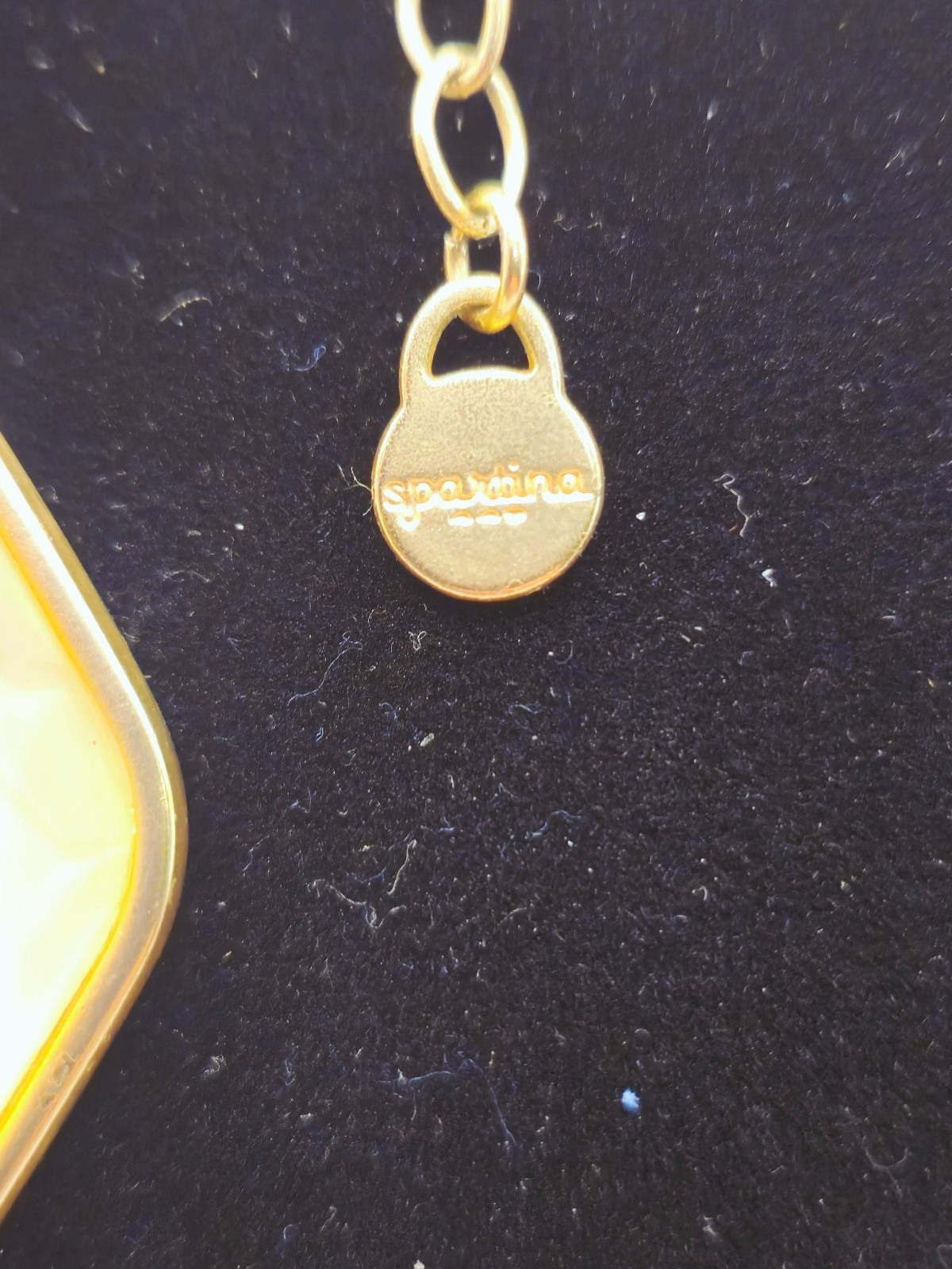 Spartina 449 Signed 32″ Gold Tone Necklace 4″ Acrylic Diamond Fringe Tassel